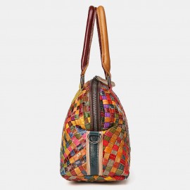 Women Genuine Leather Weave Patchwork Multicolor Shoulder Bag Crossbody Bag