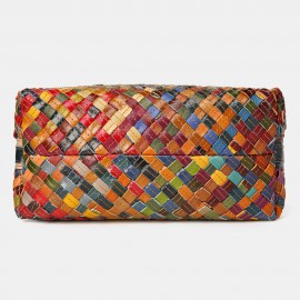 Women Genuine Leather Weave Patchwork Multicolor Shoulder Bag Crossbody Bag