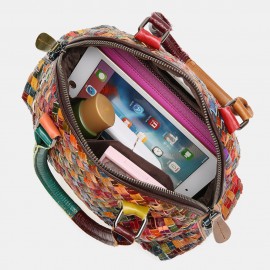 Women Genuine Leather Weave Patchwork Multicolor Shoulder Bag Crossbody Bag