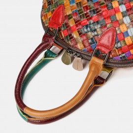 Women Genuine Leather Weave Patchwork Multicolor Shoulder Bag Crossbody Bag