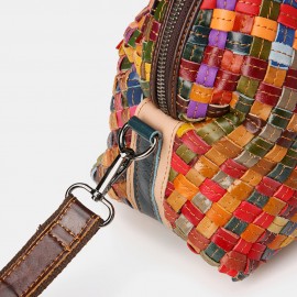 Women Genuine Leather Weave Patchwork Multicolor Shoulder Bag Crossbody Bag