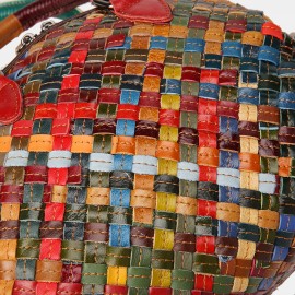 Women Genuine Leather Weave Patchwork Multicolor Shoulder Bag Crossbody Bag