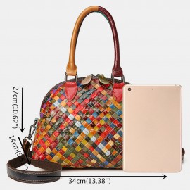 Women Genuine Leather Weave Patchwork Multicolor Shoulder Bag Crossbody Bag