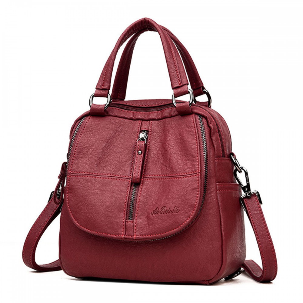 Women High-end Multifunction Soft PU Leather Handbag Double Layer Large Capacity Backpack