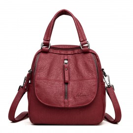 Women High-end Multifunction Soft PU Leather Handbag Double Layer Large Capacity Backpack