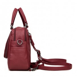 Women High-end Multifunction Soft PU Leather Handbag Double Layer Large Capacity Backpack