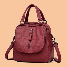 Women High-end Multifunction Soft PU Leather Handbag Double Layer Large Capacity Backpack