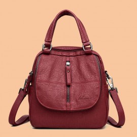 Women High-end Multifunction Soft PU Leather Handbag Double Layer Large Capacity Backpack