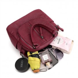 Women High-end Multifunction Soft PU Leather Handbag Double Layer Large Capacity Backpack