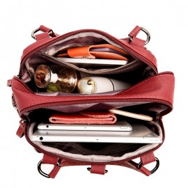 Women High-end Multifunction Soft PU Leather Handbag Double Layer Large Capacity Backpack