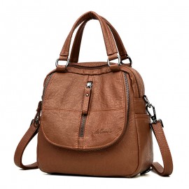 Women High-end Multifunction Soft PU Leather Handbag Double Layer Large Capacity Backpack