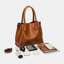 Women Large Capacity Oil Wax Handbag Crossbody Bag