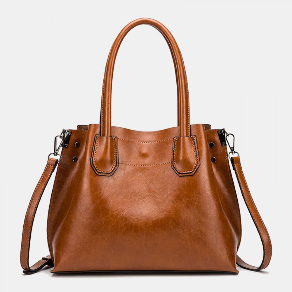 Women Large Capacity Oil Wax Handbag Crossbody Bag