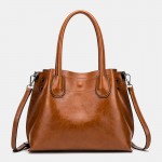 Women Large Capacity Oil Wax Handbag Crossbody Bag