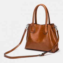 Women Large Capacity Oil Wax Handbag Crossbody Bag