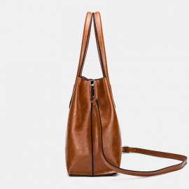 Women Large Capacity Oil Wax Handbag Crossbody Bag