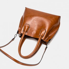 Women Large Capacity Oil Wax Handbag Crossbody Bag