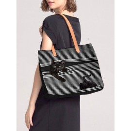 Women Large Capacity Stripe Cat Handbag Shoulder Bag Tote