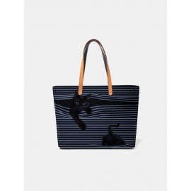 Women Large Capacity Stripe Cat Handbag Shoulder Bag Tote