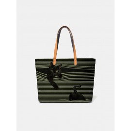 Women Large Capacity Stripe Cat Handbag Shoulder Bag Tote