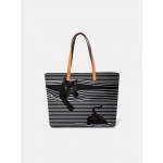 Women Large Capacity Stripe Cat Handbag Shoulder Bag Tote