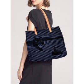 Women Large Capacity Stripe Cat Handbag Shoulder Bag Tote