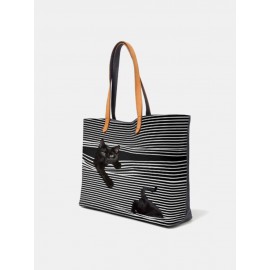 Women Large Capacity Stripe Cat Handbag Shoulder Bag Tote