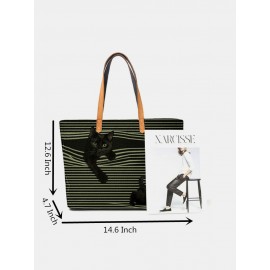 Women Large Capacity Stripe Cat Handbag Shoulder Bag Tote