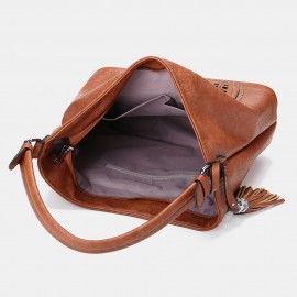 Women Laser Cut Bag Tassel Rivet Tote Bag