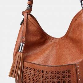 Women Laser Cut Bag Tassel Rivet Tote Bag