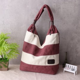 Women Leisure Canvas Stripe Handbag Shopping Tote Bag Big Bag