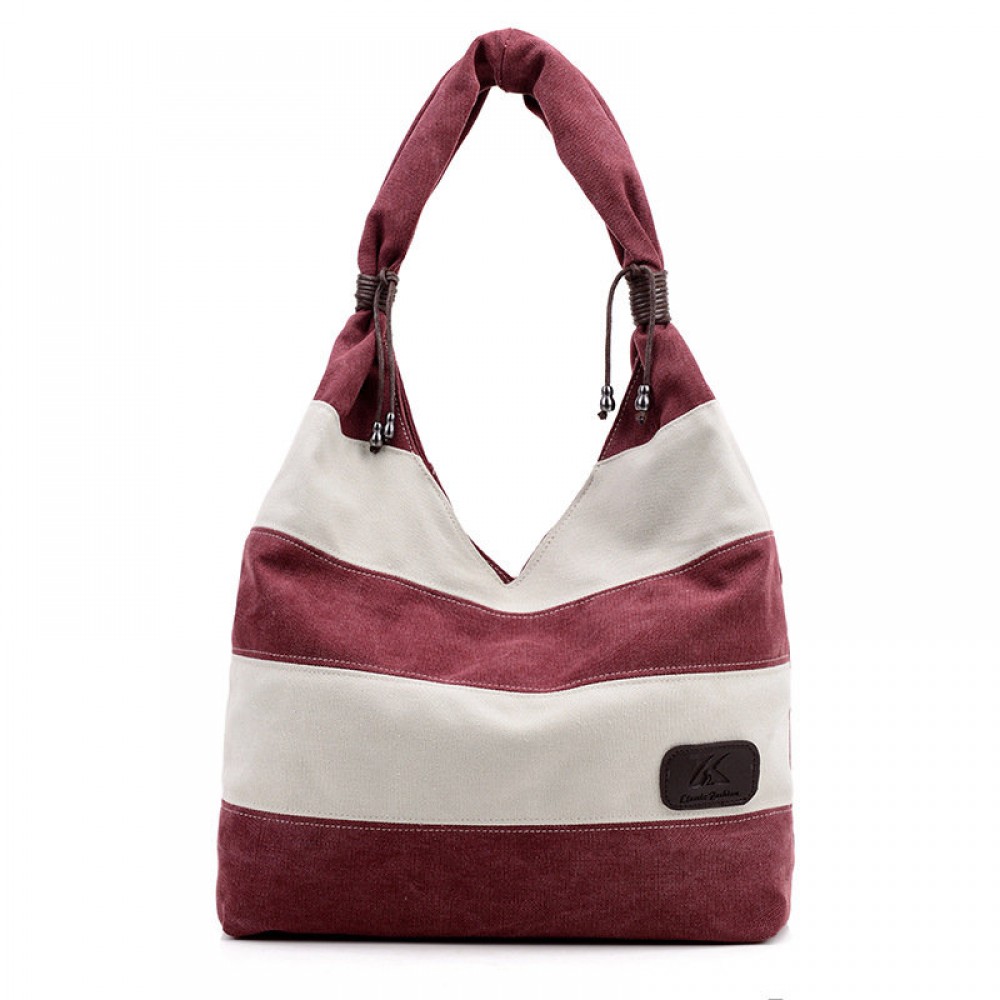 Women Leisure Canvas Stripe Handbag Shopping Tote Bag Big Bag
