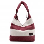 Women Leisure Canvas Stripe Handbag Shopping Tote Bag Big Bag