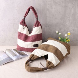 Women Leisure Canvas Stripe Handbag Shopping Tote Bag Big Bag