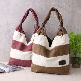 Women Leisure Canvas Stripe Handbag Shopping Tote Bag Big Bag
