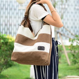 Women Leisure Canvas Stripe Handbag Shopping Tote Bag Big Bag