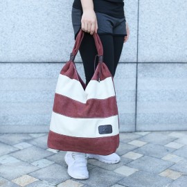 Women Leisure Canvas Stripe Handbag Shopping Tote Bag Big Bag