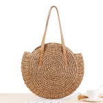 Women Leisure Round Straw Bag Woven Beach Bag Shoulder Bag