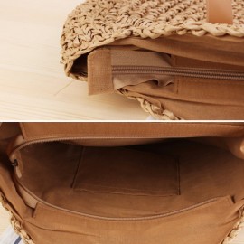 Women Leisure Round Straw Bag Woven Beach Bag Shoulder Bag