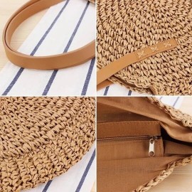 Women Leisure Round Straw Bag Woven Beach Bag Shoulder Bag
