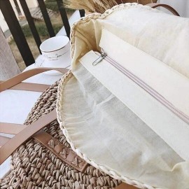Women Leisure Round Straw Bag Woven Beach Bag Shoulder Bag
