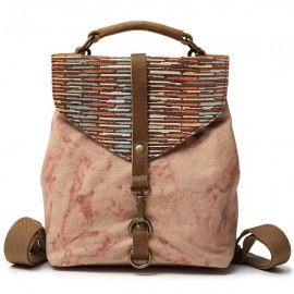 Women Men Canvas Genuine Leather Patchwork Backpack Shoulder Bags