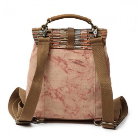 Women Men Canvas Genuine Leather Patchwork Backpack Shoulder Bags
