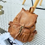 Women Men PU Leather Vintage Shoulder Bag School Bag Backpack