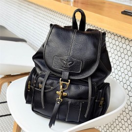 Women Men PU Leather Vintage Shoulder Bag School Bag Backpack