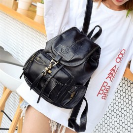 Women Men PU Leather Vintage Shoulder Bag School Bag Backpack