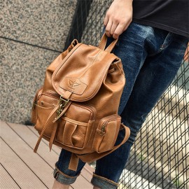 Women Men PU Leather Vintage Shoulder Bag School Bag Backpack