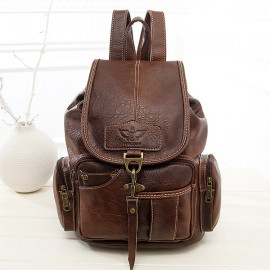 Women Men PU Leather Vintage Shoulder Bag School Bag Backpack