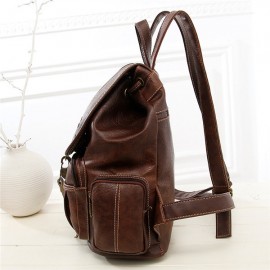 Women Men PU Leather Vintage Shoulder Bag School Bag Backpack