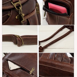 Women Men PU Leather Vintage Shoulder Bag School Bag Backpack
